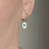 cat charm earring in white enamel on hoops
