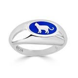 blue enamel and silver cat silhouette signet ring