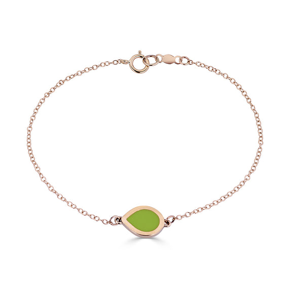 pear shaped lime green enameled chain bracelet 14k gold