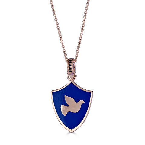 Mini-sized "Dove of Peace" Enamel Pendant Necklace with Gemstone Accent Bail