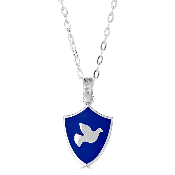 Mini-sized "Dove of Peace" Enamel Pendant Necklace with Gemstone Accent Bail