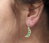green and gold moon and star drop earrings
