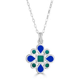 Stained-Glass Inspired Reversible Enamel Pendant Necklace on Gemstone Bail