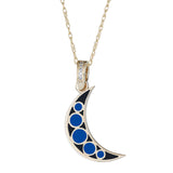 Reversible hand-painted enamel crescent moon charm in navy blue and black with diamond bail