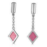 silver pink enamel diamond drop on delicate chain earrings