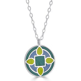 green tone enamel necklace with quatrefoil design 