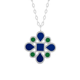 dark navy blue and kelly green enamel silver double-sided pendant necklace