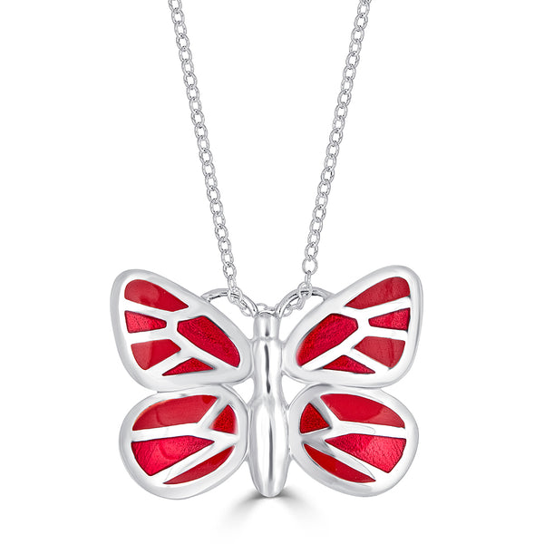 red enameled butterfly pendant