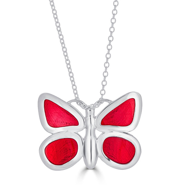 two-sided red enamel butterfly necklace