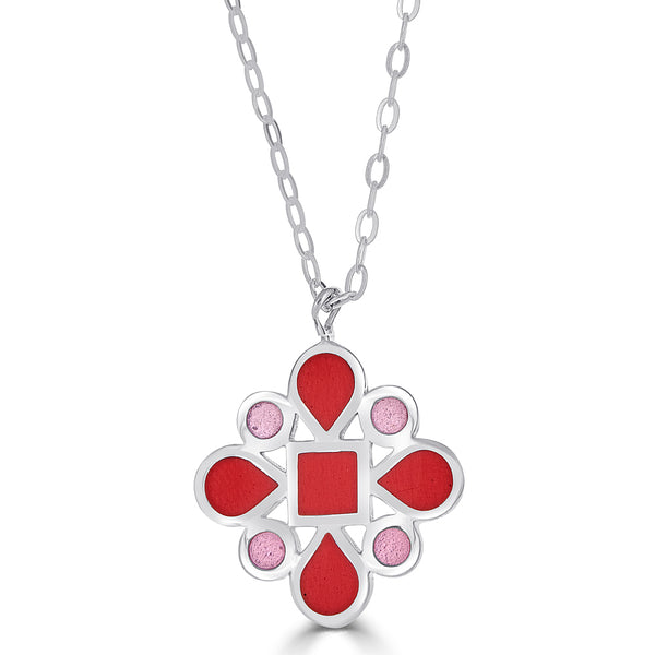 reversible two-toned pink enamel and silver pendant necklace