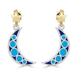 aqua and navy blue gold and silver moon and star earrings