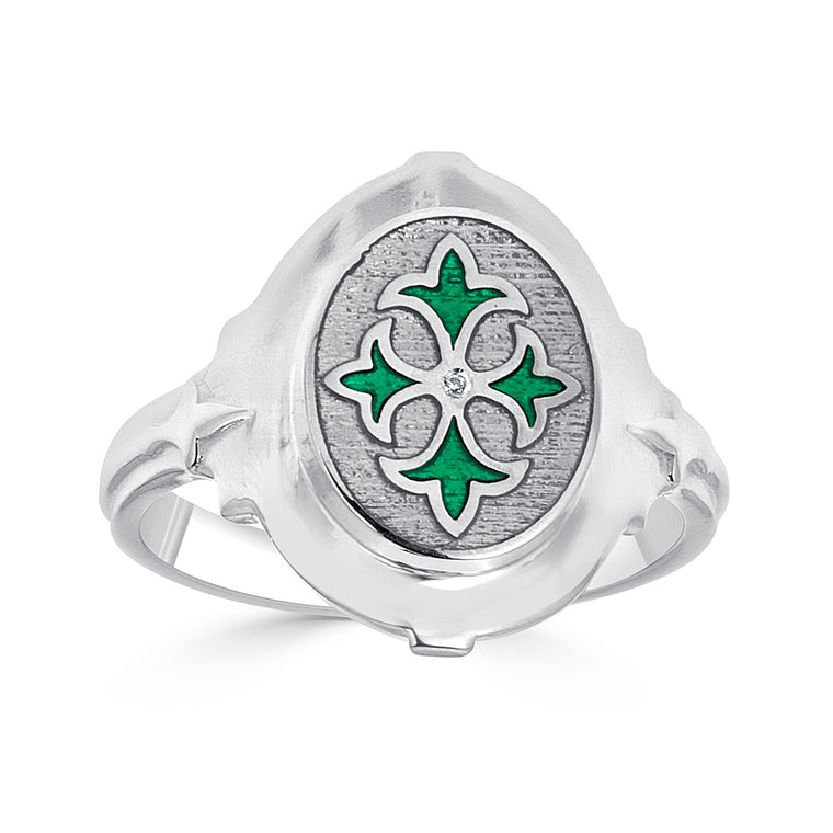 Quatrefoil Enamel Design Ring in Sterling Silver with Diamond Accent