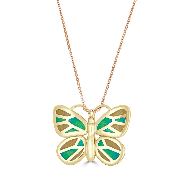 Golden Butterflies Are Free Hard-Fired Vitreous Enamel Necklace