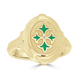 14k gold Medieval design enameled ring in green