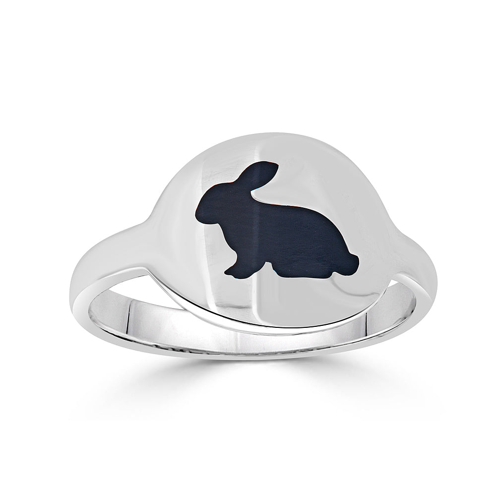 black enamel bunny rabbit intaglio cigar band ring