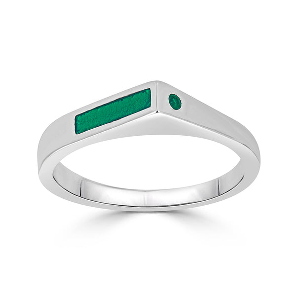 green enamel stack ring with emerald accent stone
