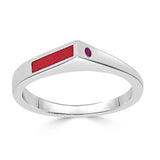 red enamel stack ring with ruby accent stone