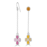 silver chain with yellow and pink clover design earrings
