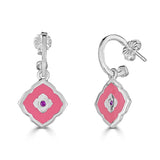 pink Moroccan inspired enamel earring on hoop with pink sapphire center stone accent