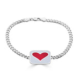 reversible white and red enameled heart id bracelet