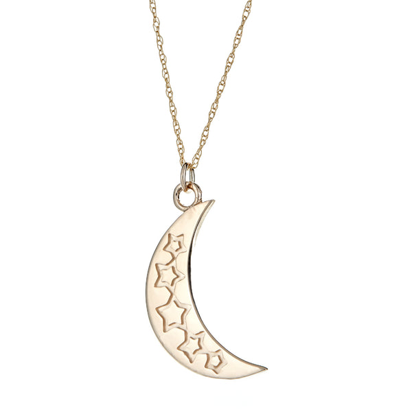 Reversible Mini Crescent Moon Enamel Charm Necklace in 14K Gold