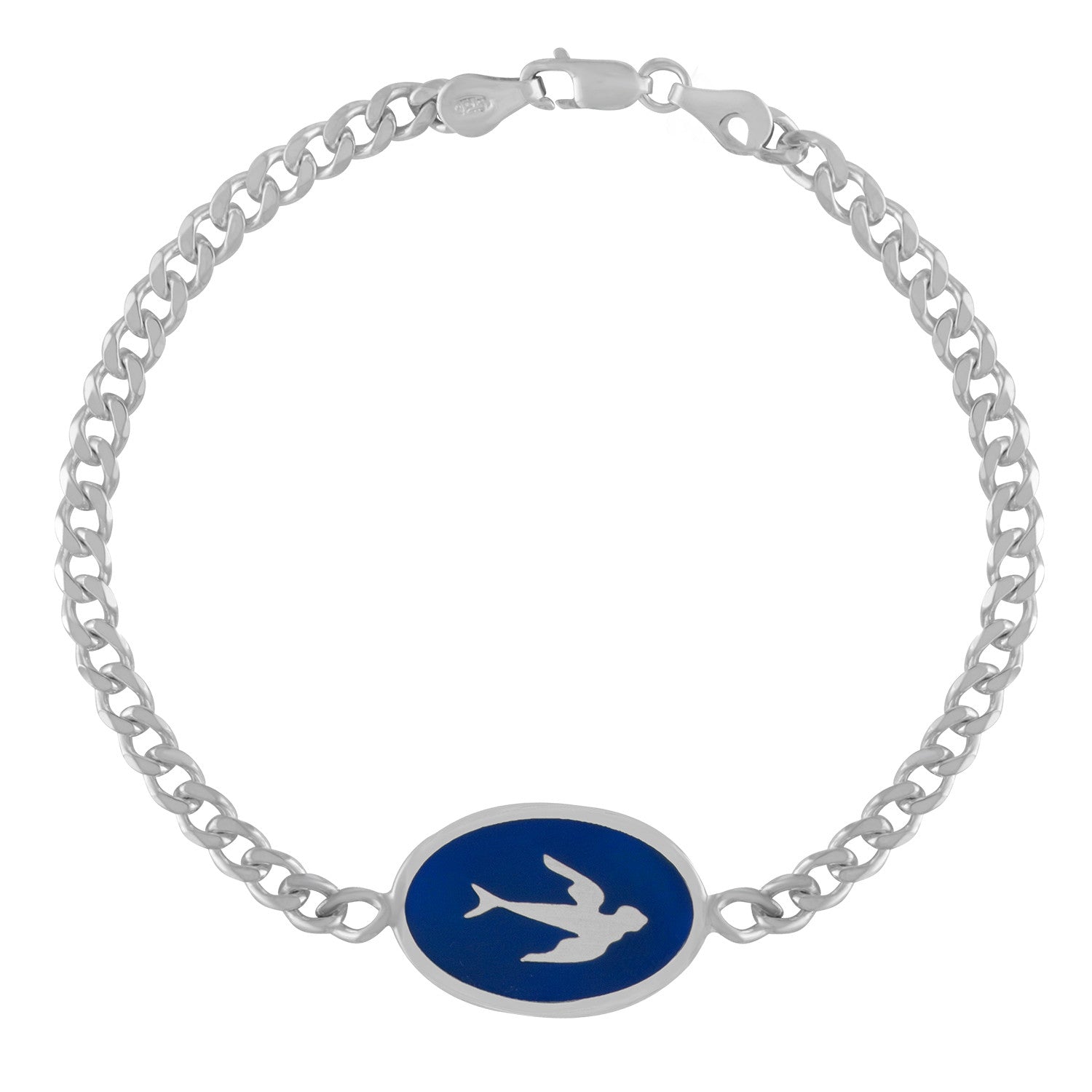 victorian swallow id bracelet in navy blue enamel