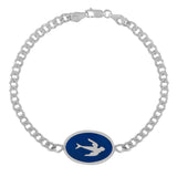 victorian swallow id bracelet in navy blue enamel