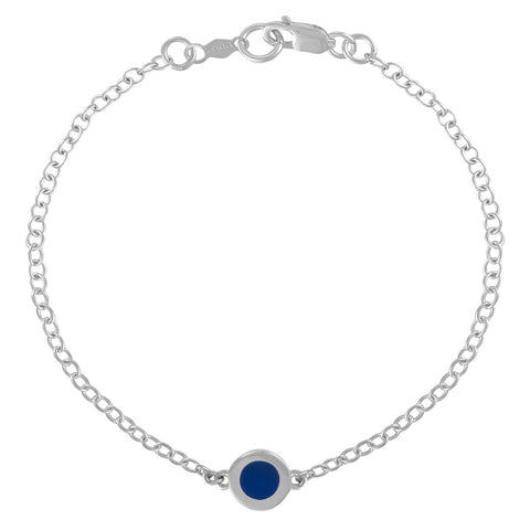 Simple Geometry Chain Bracelet with Blue Enameled Circle Charm