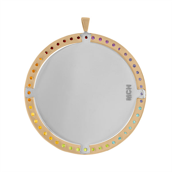 Over the Rainbow Enamel Medallion with Colored Gemstone Halo