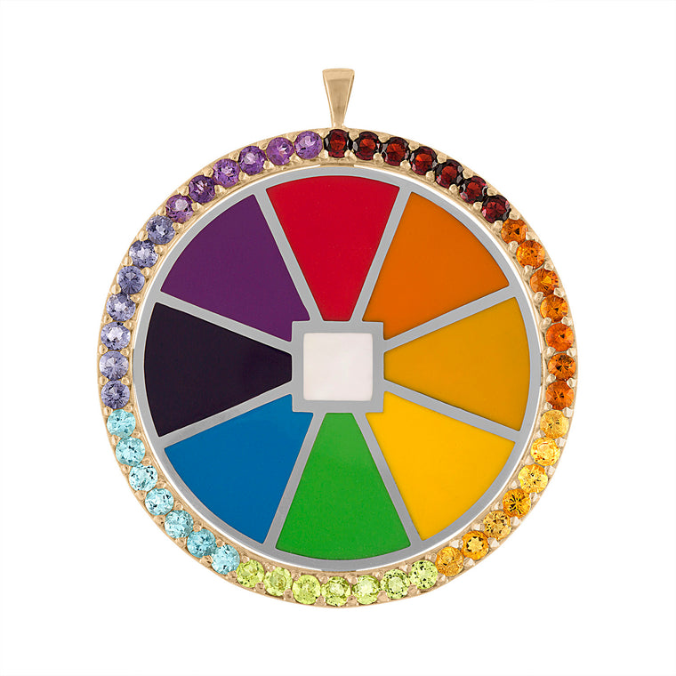 Over the Rainbow Enamel Medallion with Colored Gemstone Halo