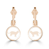 gold cat charms in white enamel on hoops