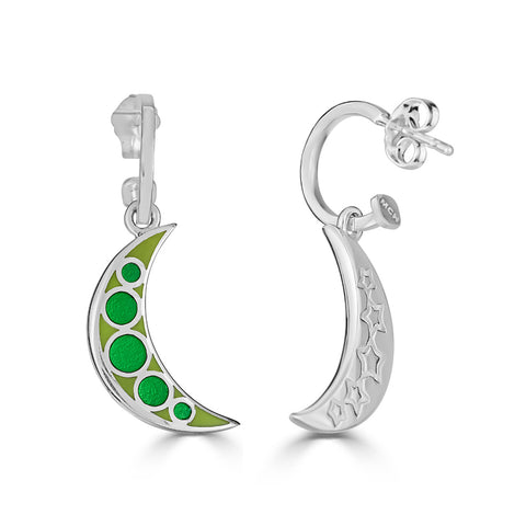 green enameled moon and stars hoops earrings