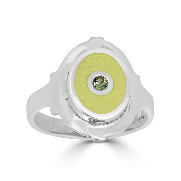green enameled cigar band ring with emerald