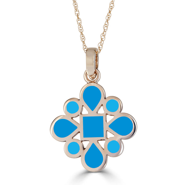 blue enameled reversible pendant with diamond bail