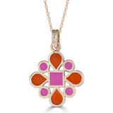 pink and orange enameled reversible pendant with diamond bail