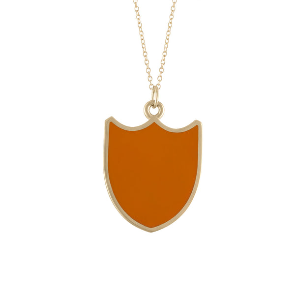 reversible orange enamel shield shaped dove pendant
