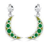 silver and green enamel moon and star earrings