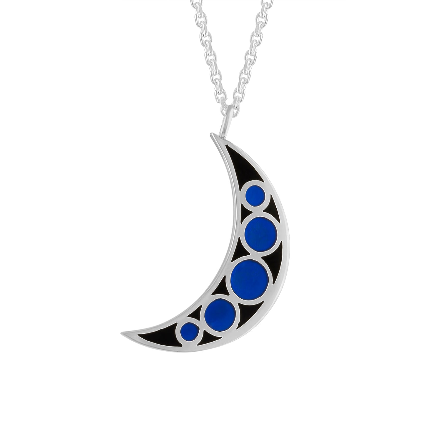 reversible blue enamel moon necklace