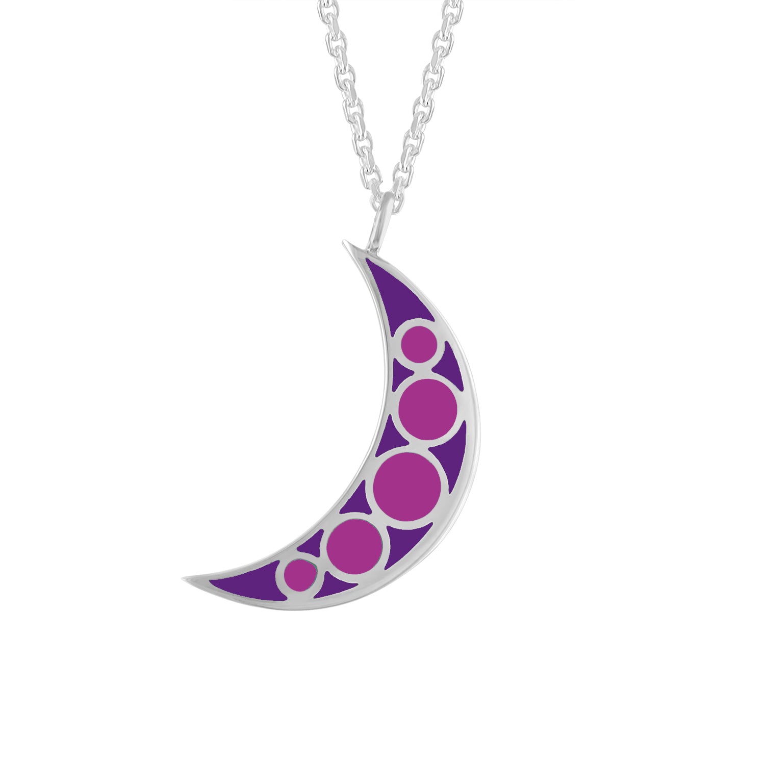 purple enamel moon charm reversible necklace pendant