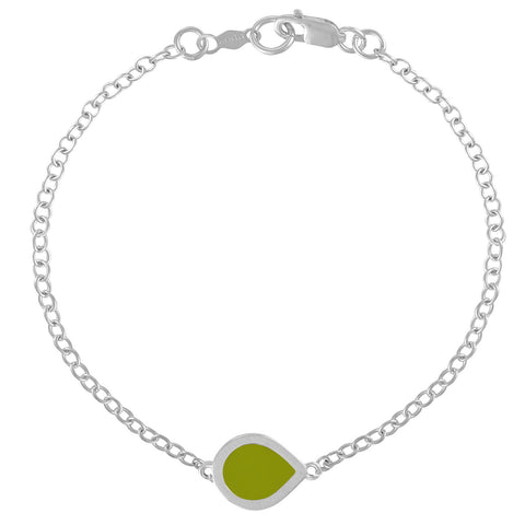 Simple Geometry Chain Bracelet with Green Enameled Pear Charm