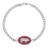 Silver ID Bracelet with Pink Enamel and Pig Silhouette