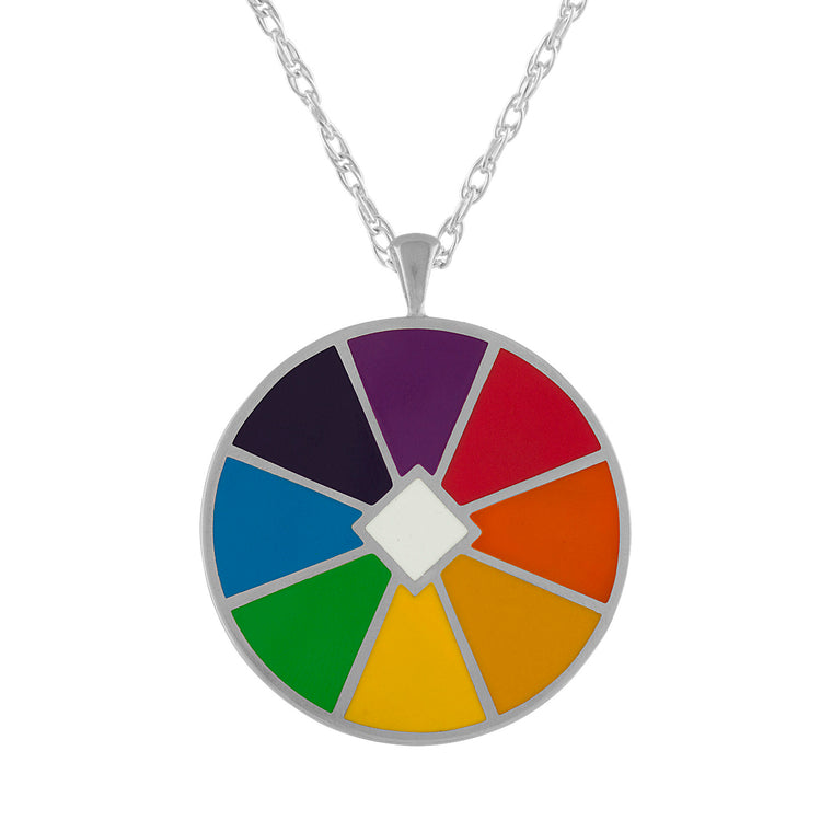 Rainbow Color Wheel Enamel Pendant Necklace