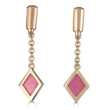 pink enamel diamond dangle on chain 14k gold earring