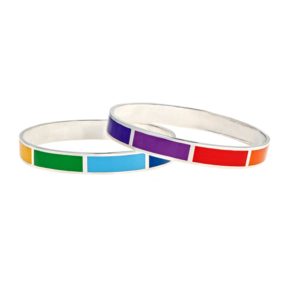silver pride enameled rainbow bangle bracelet