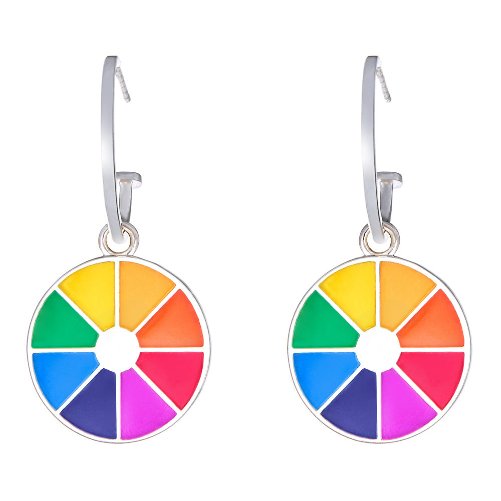 rainbow earrings on hoops