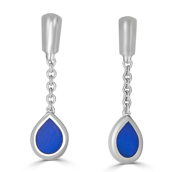 Pear-Shaped Blue Enamel Dangle Earrings