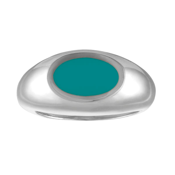 pale aqua blue enamel silver signet ring