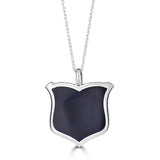 black enamel and silver shield pendant necklace