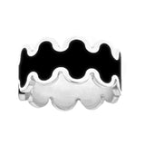 black enameled silver wave design ring