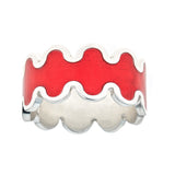 red transparent enamel ring with silver wave design